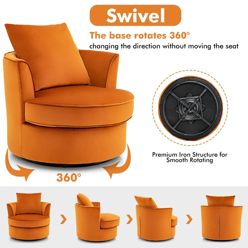 Modern 360¬∞ Swivel Barrel Chair with No Assembly Needed-Orange by DirectDeals