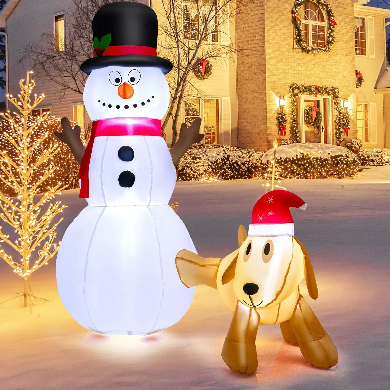 6 Feet Tall Inflatable Snowman and Dog Set Christmas Decoration with LED Lights by DirectDeals