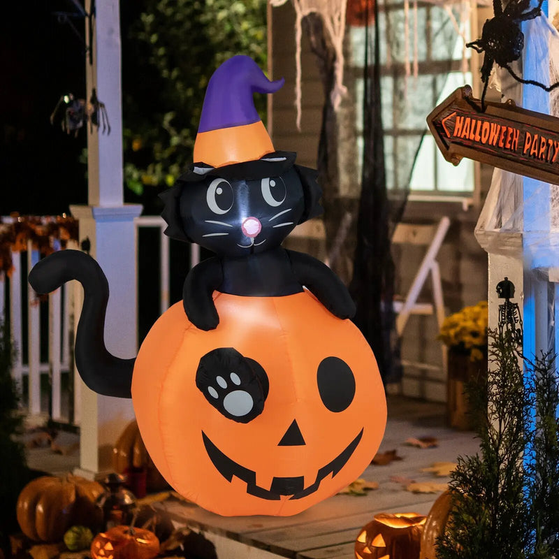 5 Feet Inflatable Halloween Pumpkin with Witch's Black Cat by DirectDeals