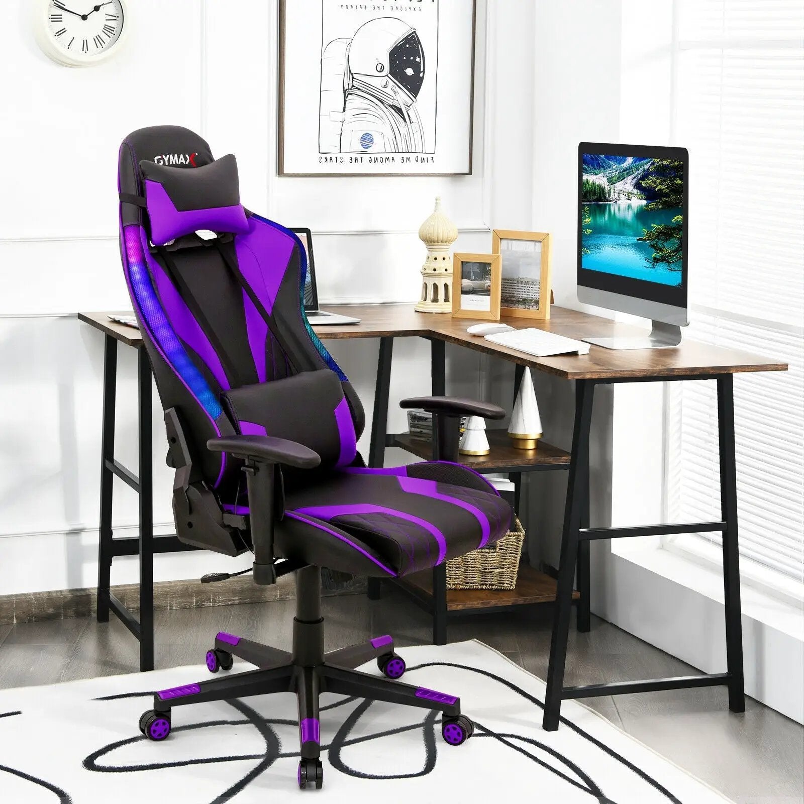 Gaming Chair Adjustable Swivel Computer Chair with Dynamic LED Lights by DirectDeals