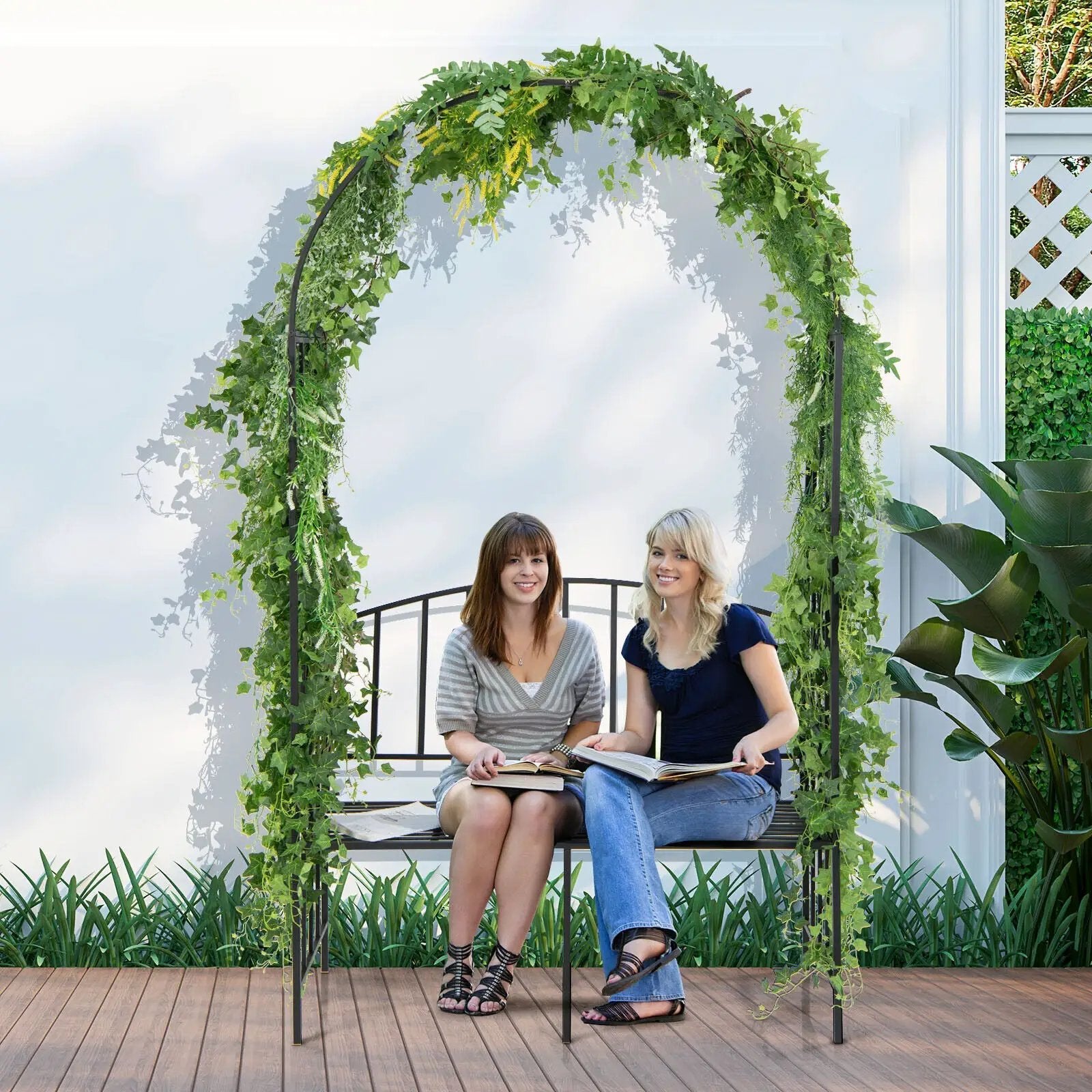 Steel Garden Arch with 2-Seat Bench by DirectDeals