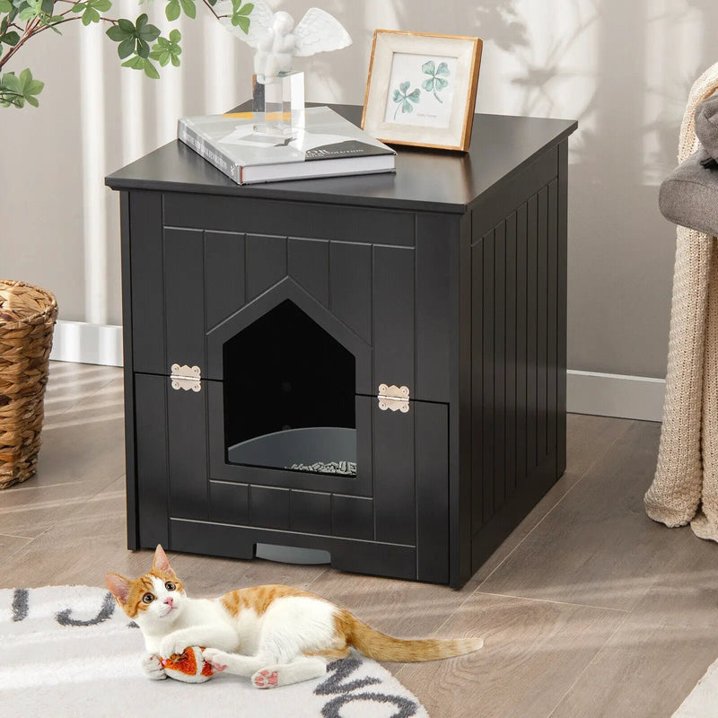 Cat Litter Box Enclosure with Flip Magnetic Half Door by DirectDeals