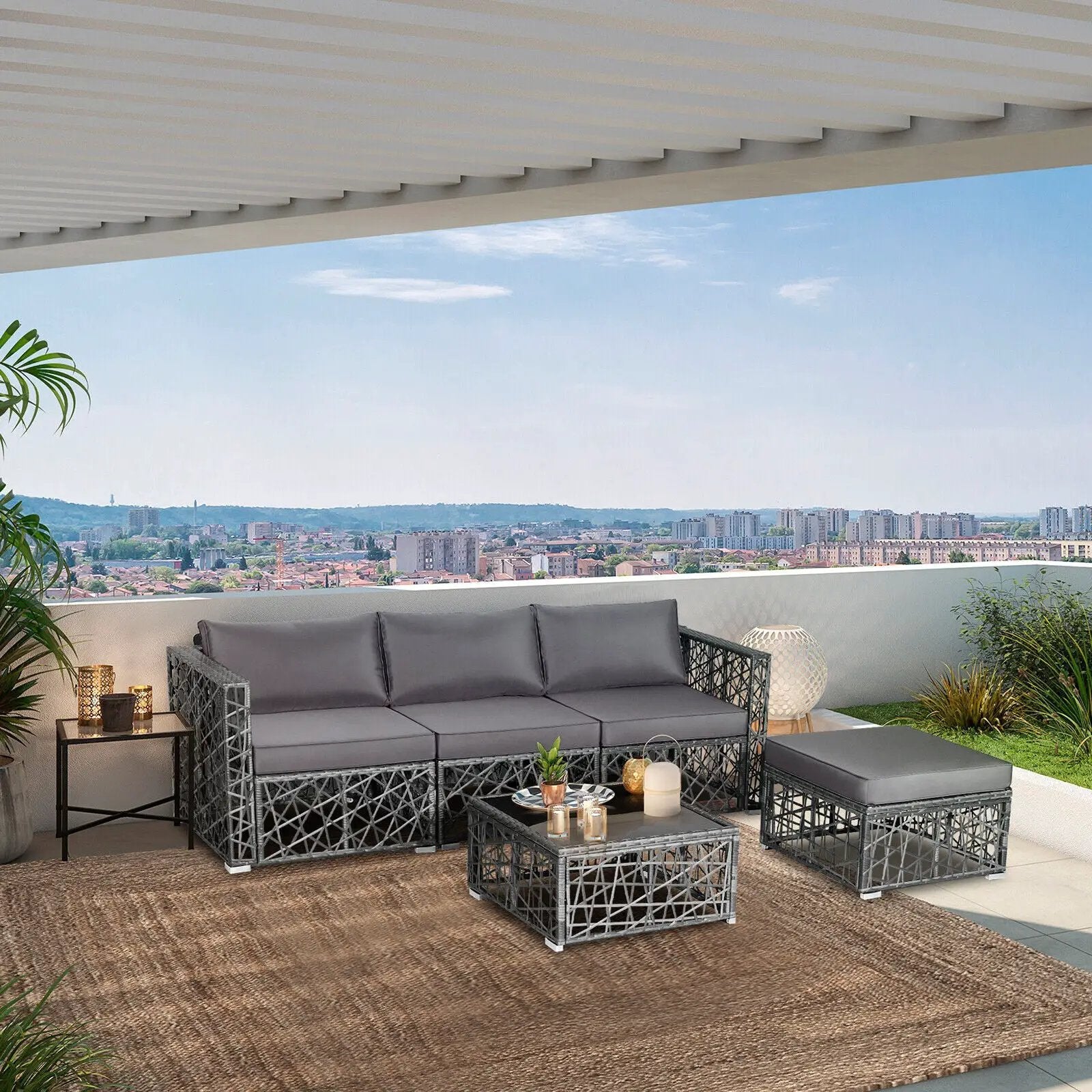 5 Pieces Patio PE Rattan Wicker Sofa Furniture Set-Gray by DirectDeals