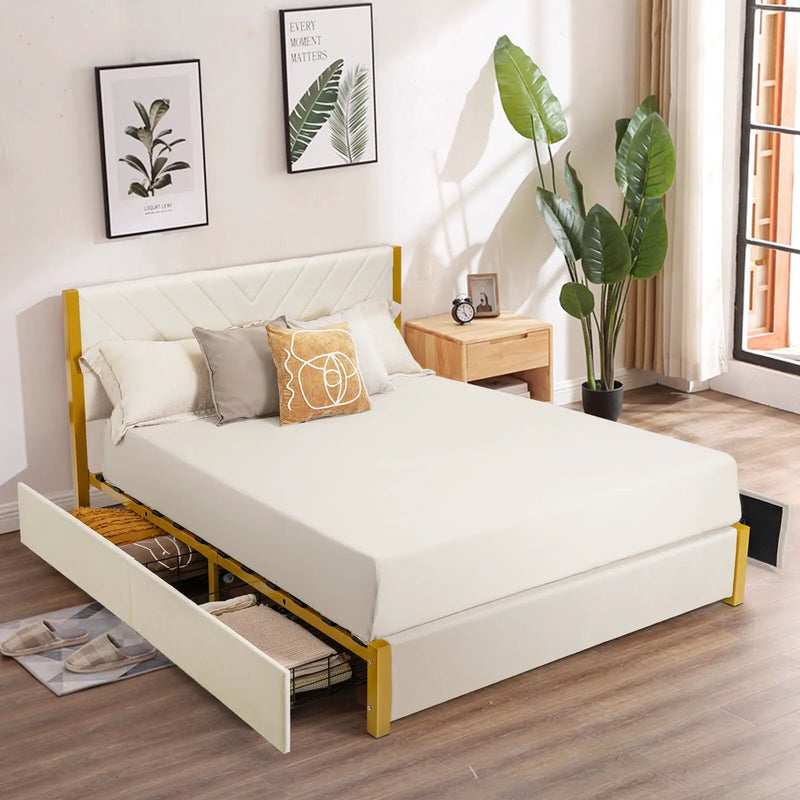 Full Size/Queen Size Upholstered Bed Frame with Adjustable Headboard and 4 Drawers by DirectDeals
