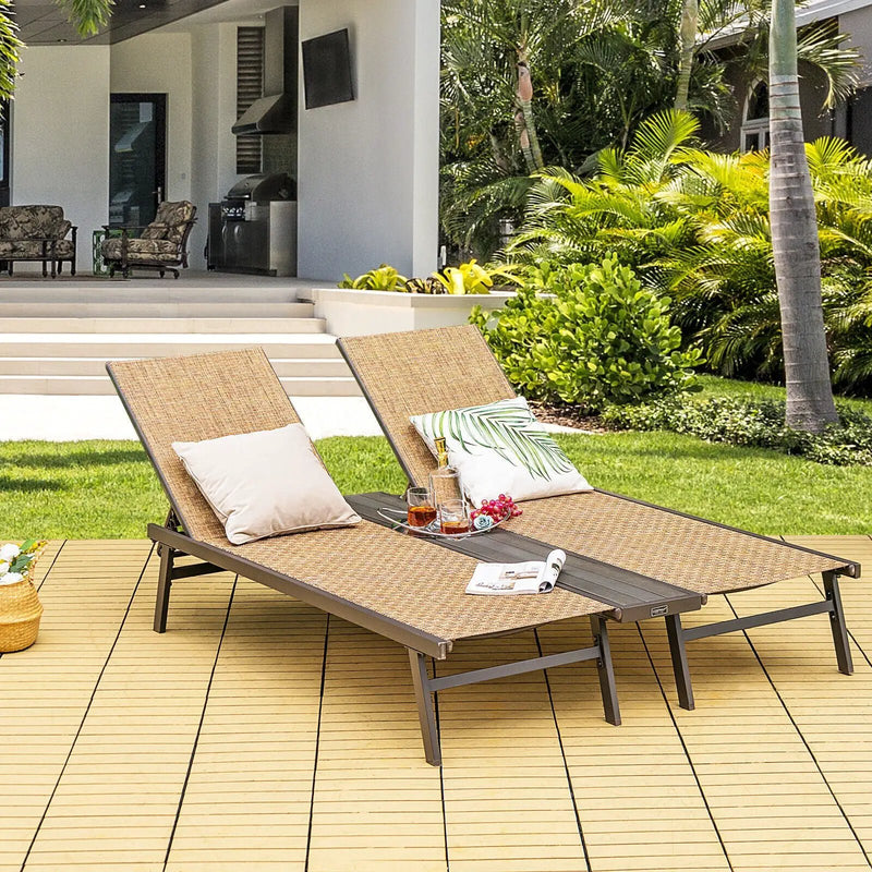 2-Person Patio Chaise Lounge with Middle Panel-Brown by DirectDeals