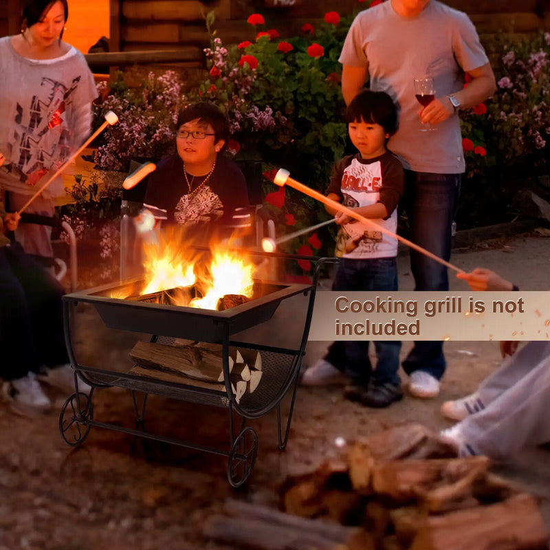 Outdoor Wood Burning Fire Pit with Log Storage Rack and Wheels by DirectDeals