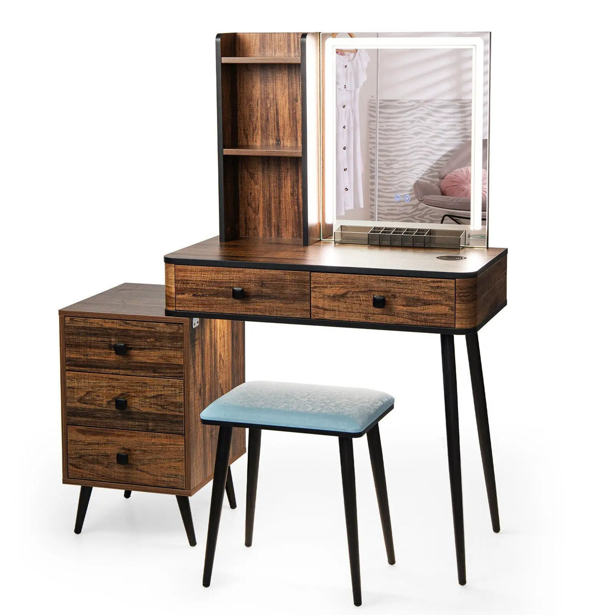Vanity Makeup Table Set with Lighted Mirror by DirectDeals