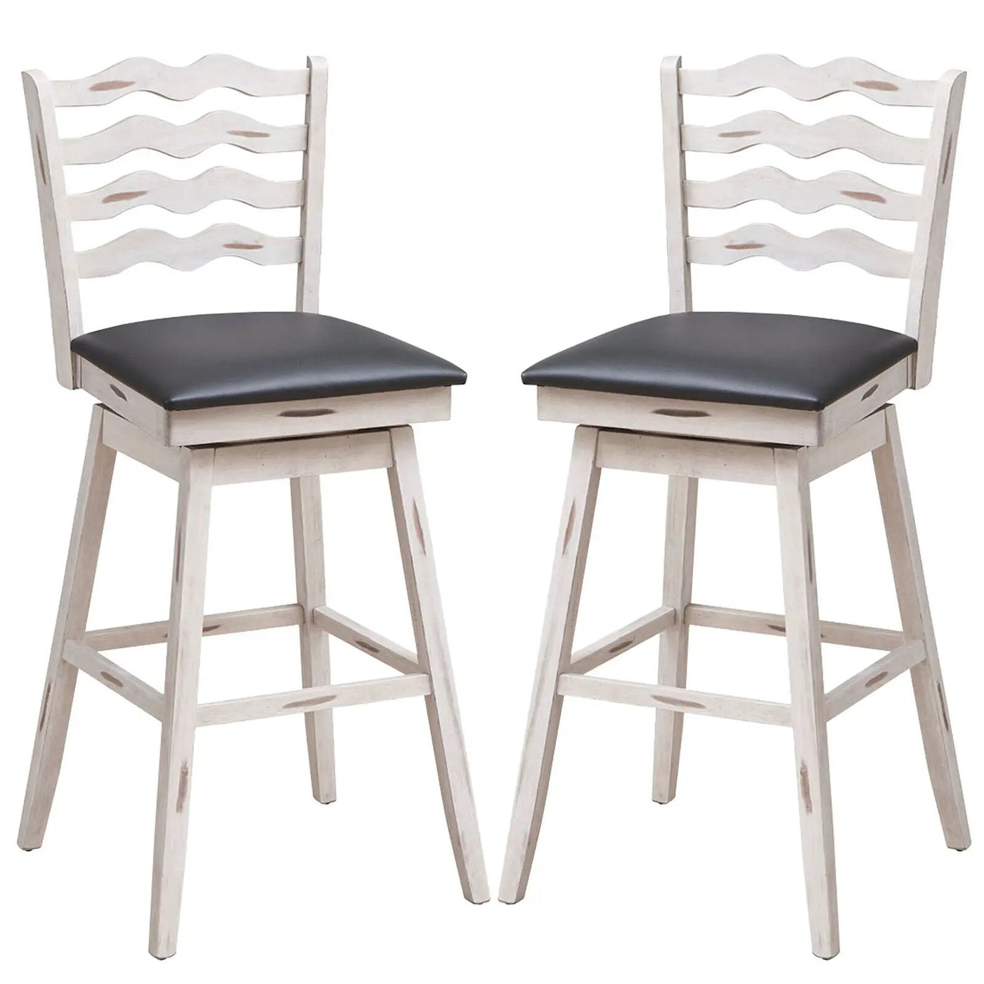 360° Swivel Bar Stools with Rubber Wood Frame and Ergonomic Backrest and Footrest by DirectDeals