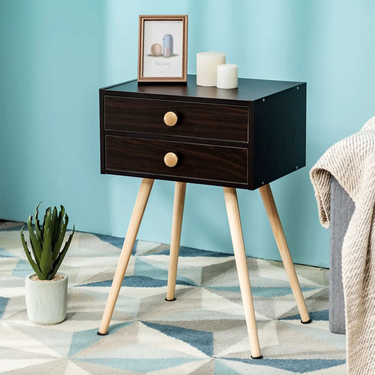 Modern Nightstand Bedside Table Mid Century with 2 Drawers-Natural by DirectDeals