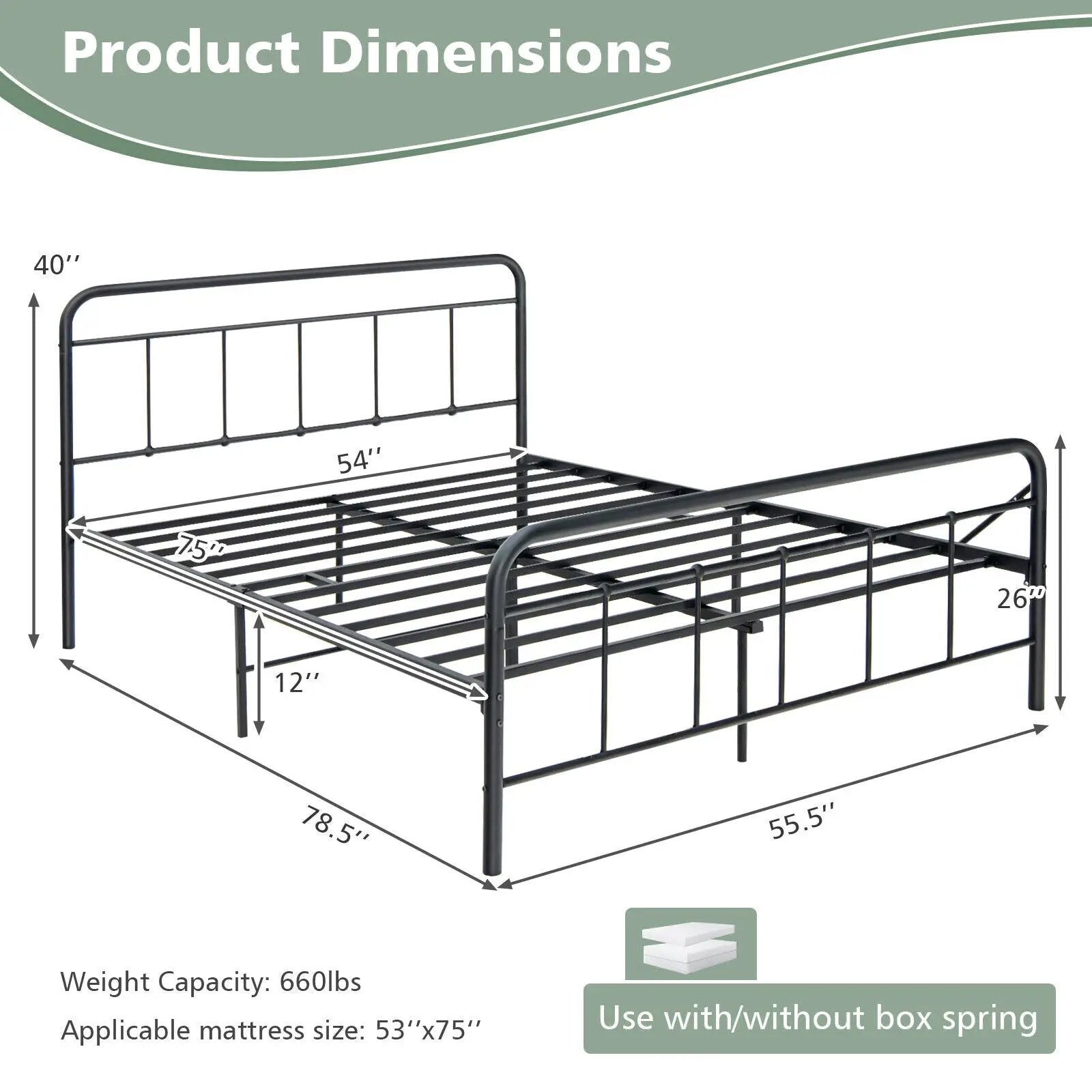 Heavy Duty Metal Platform Bed Frame with Headboard by DirectDeals