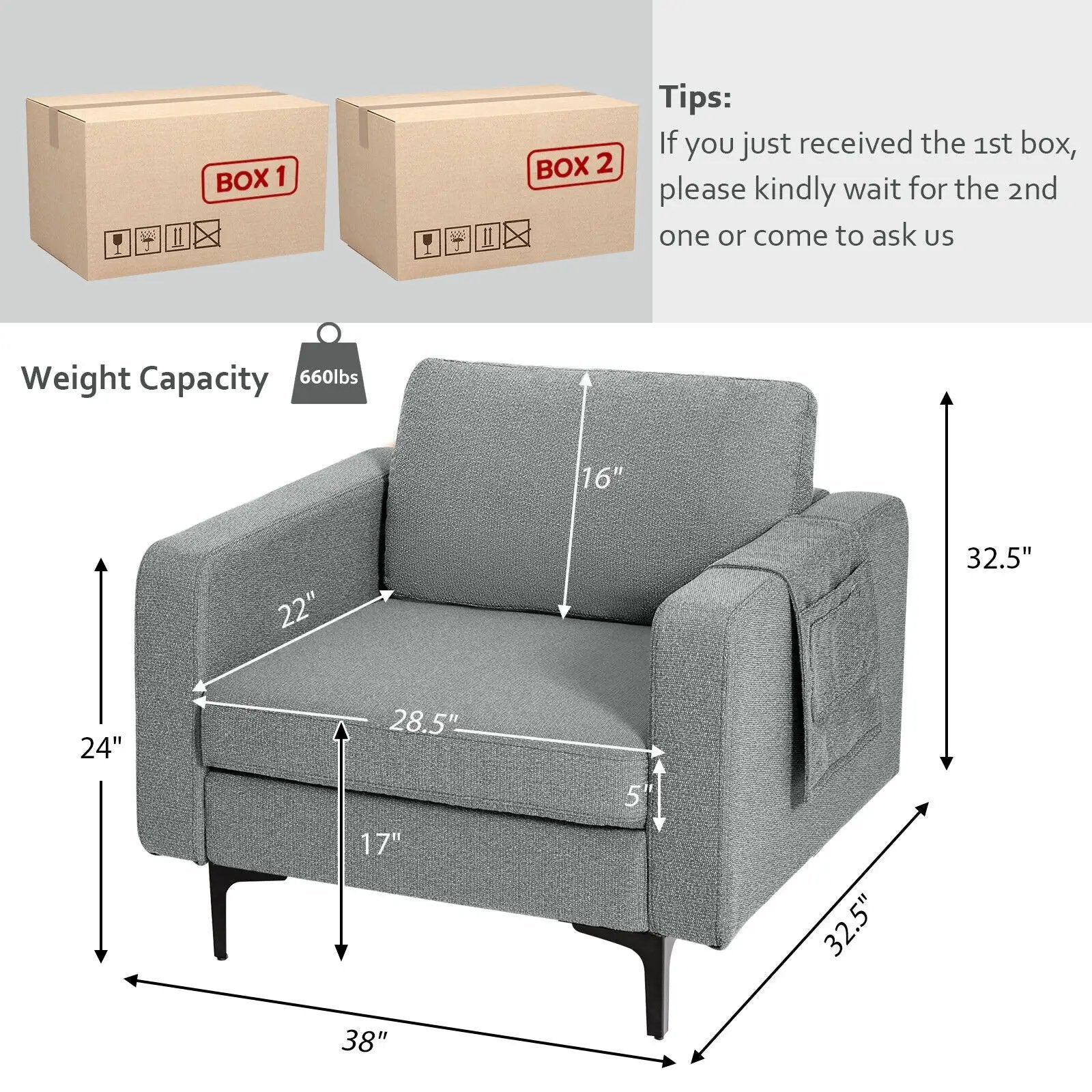 Modern Accent Armchair with Side Storage Pocket by DirectDeals