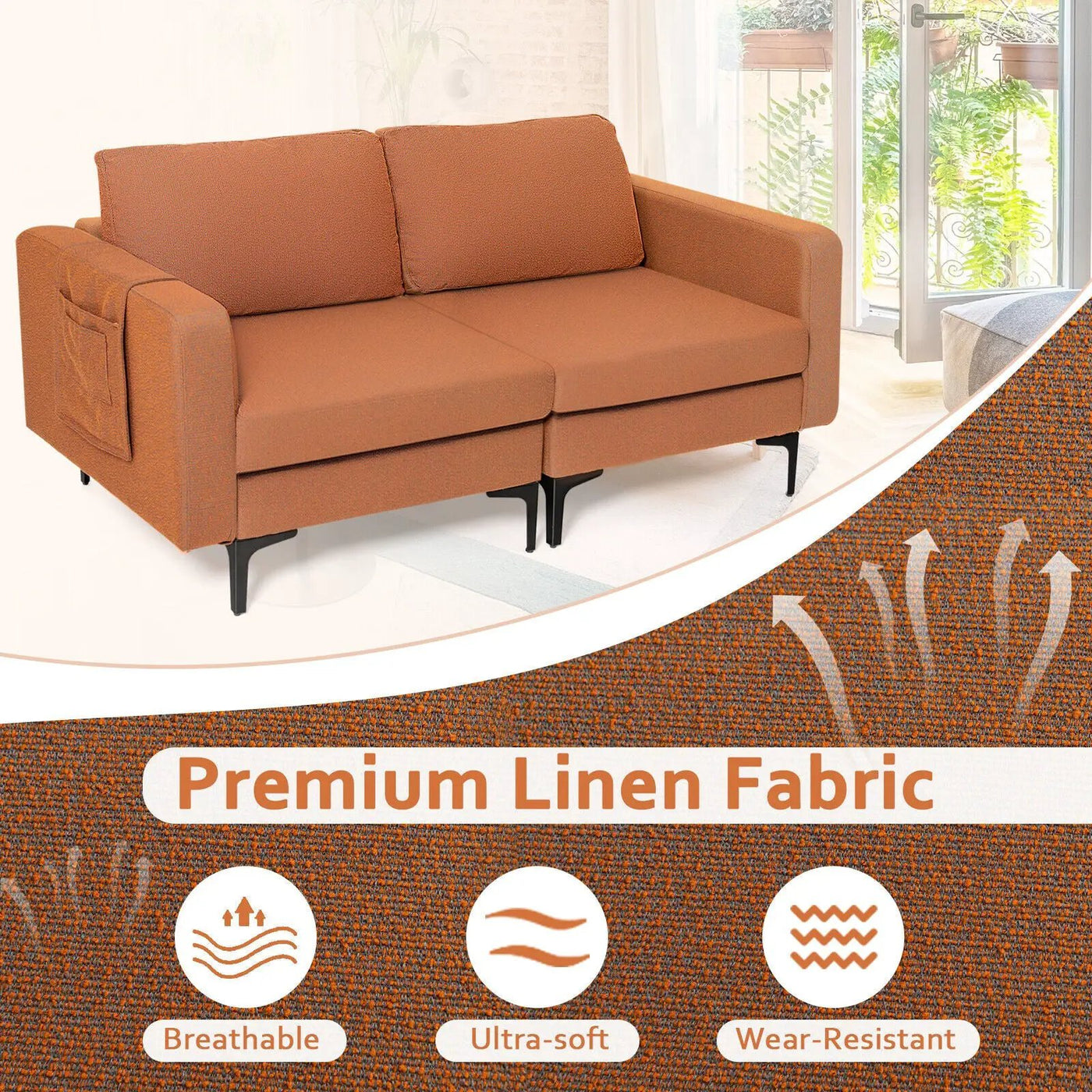 Modern Loveseat Sofa Couch with Side Storage Pocket and Sponged Padded Seat Cushions by DirectDeals