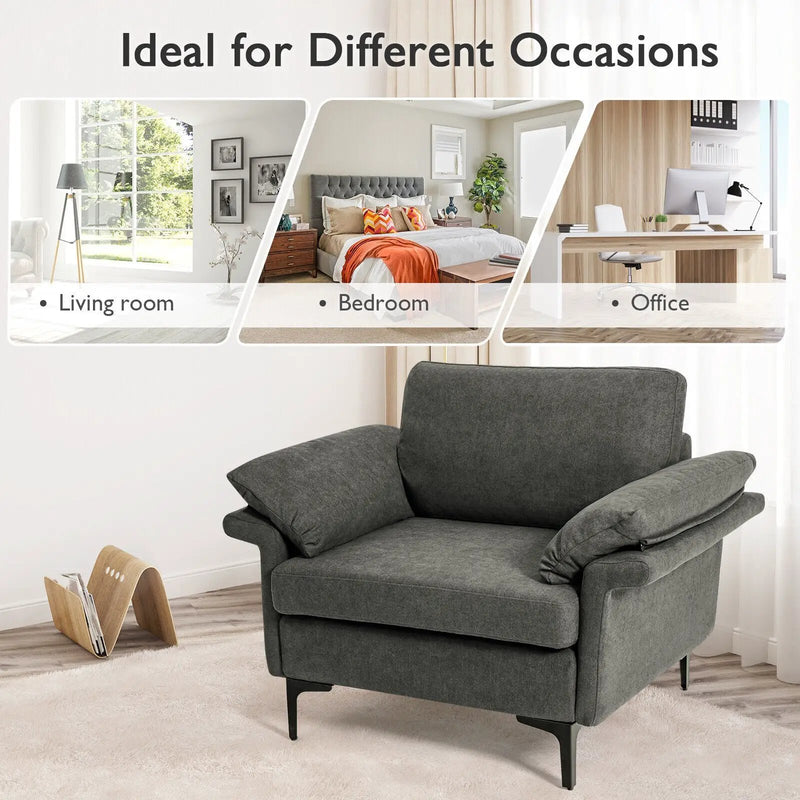 Modern Fabric Accent Armchair with Original Distributed Spring and Armrest Cushions by DirectDeals