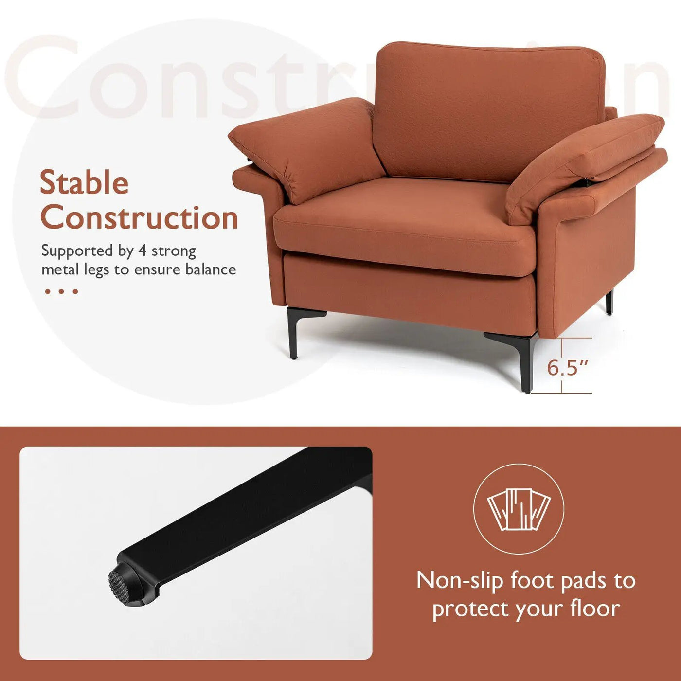 Modern Fabric Accent Armchair with Original Distributed Spring and Armrest Cushions by DirectDeals
