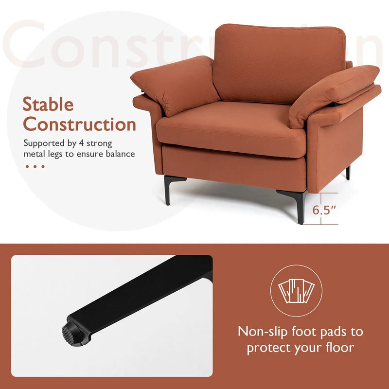 Modern Fabric Accent Armchair with Original Distributed Spring and Armrest Cushions by DirectDeals