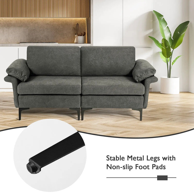 Modern Fabric Loveseat Sofa for with Metal Legs and Armrest Pillows by DirectDeals