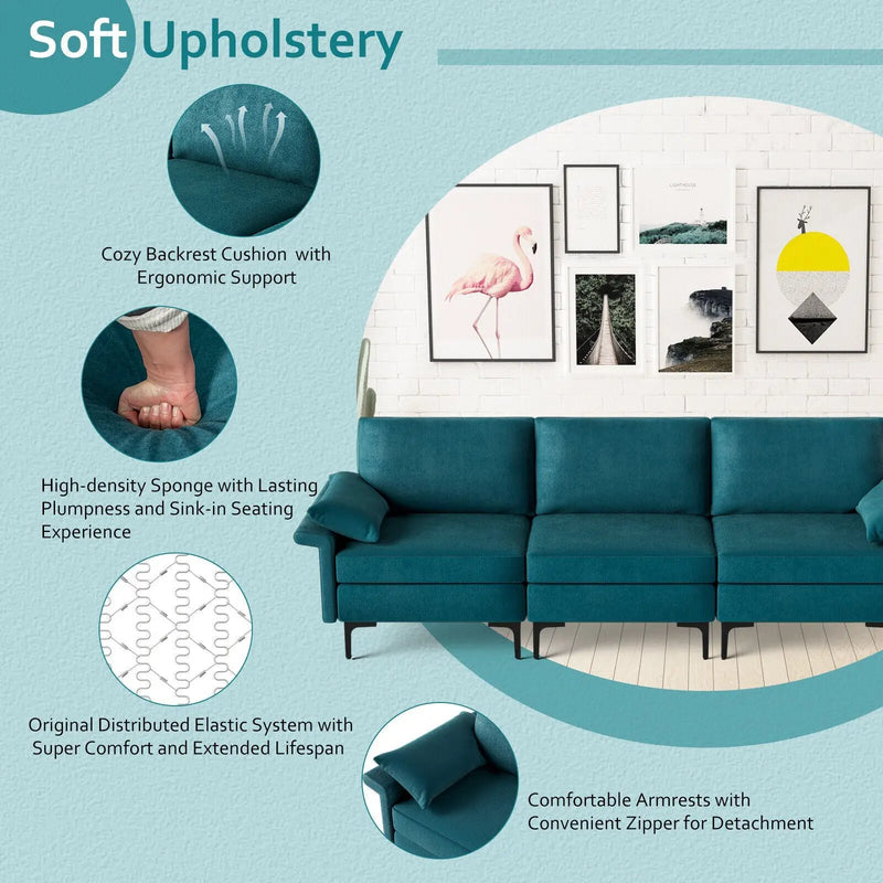 Large 3-Seat Sofa Sectional with Metal Legs for 3-4 people by DirectDeals