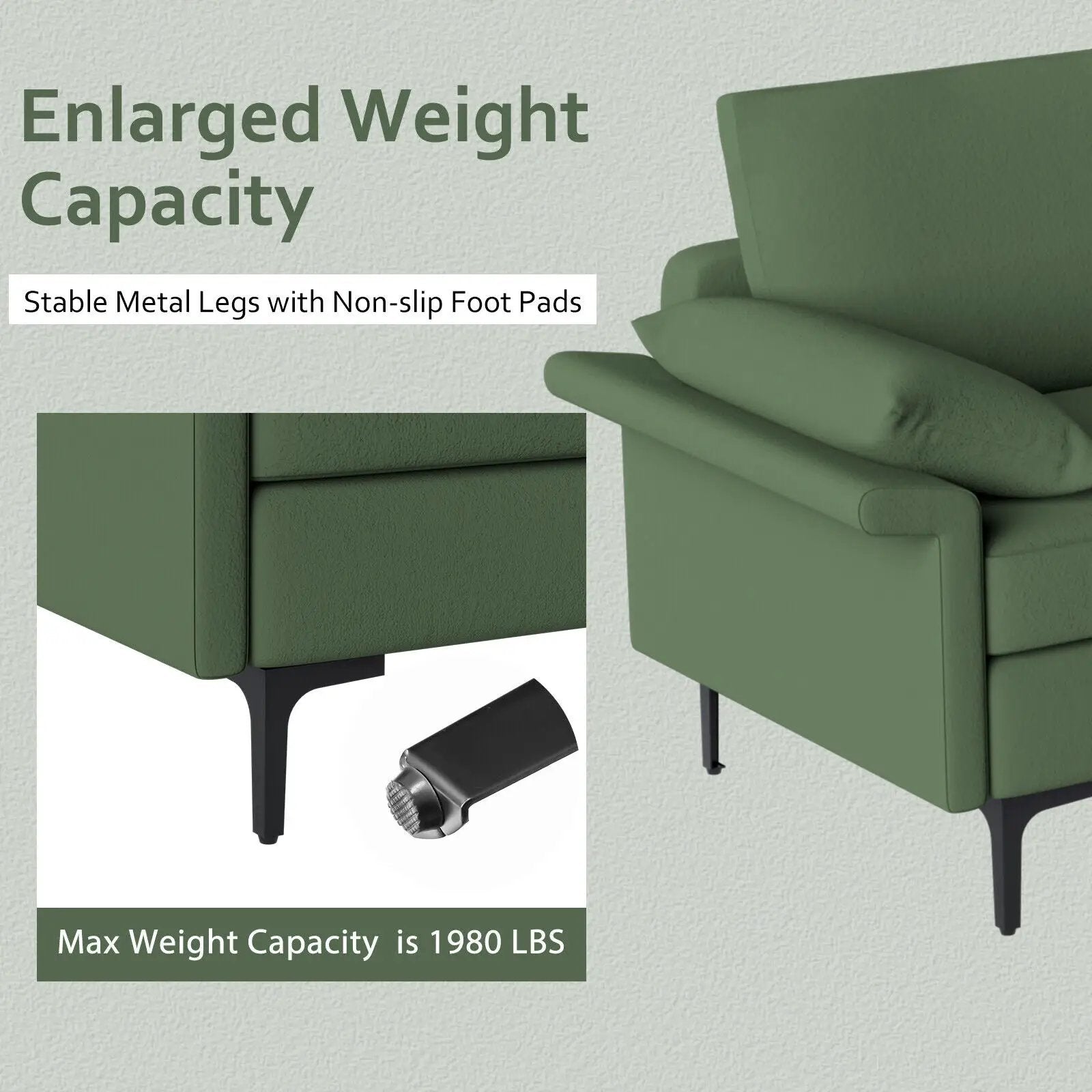 Large 3-Seat Sofa Sectional with Metal Legs for 3-4 people by DirectDeals