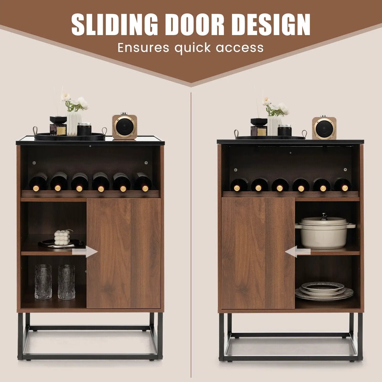 Wine Storage Cabinet Buffet Sideboard with Adjustable Shelf and Sliding Door-Brown by DirectDeals