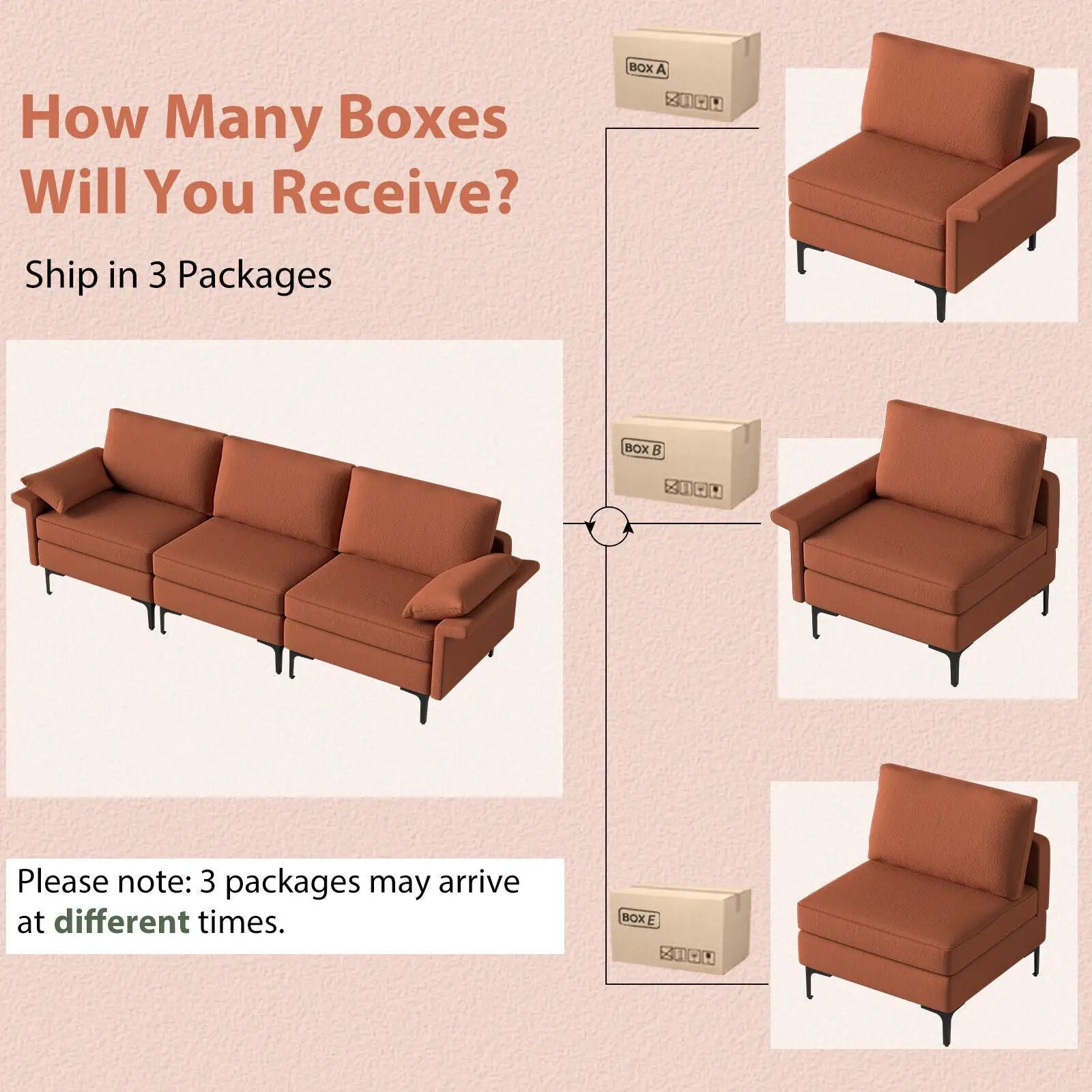 Large 3-Seat Sofa Sectional with Metal Legs for 3-4 people by DirectDeals