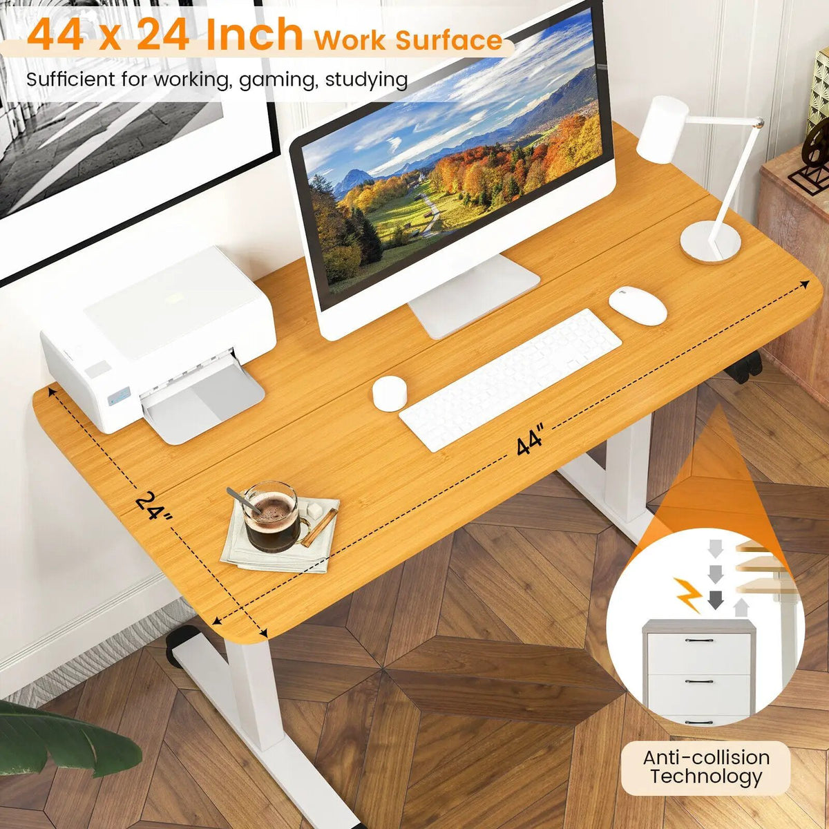 Electric Standing Desk Adjustable Stand up Computer Desk Anti-collision by DirectDeals
