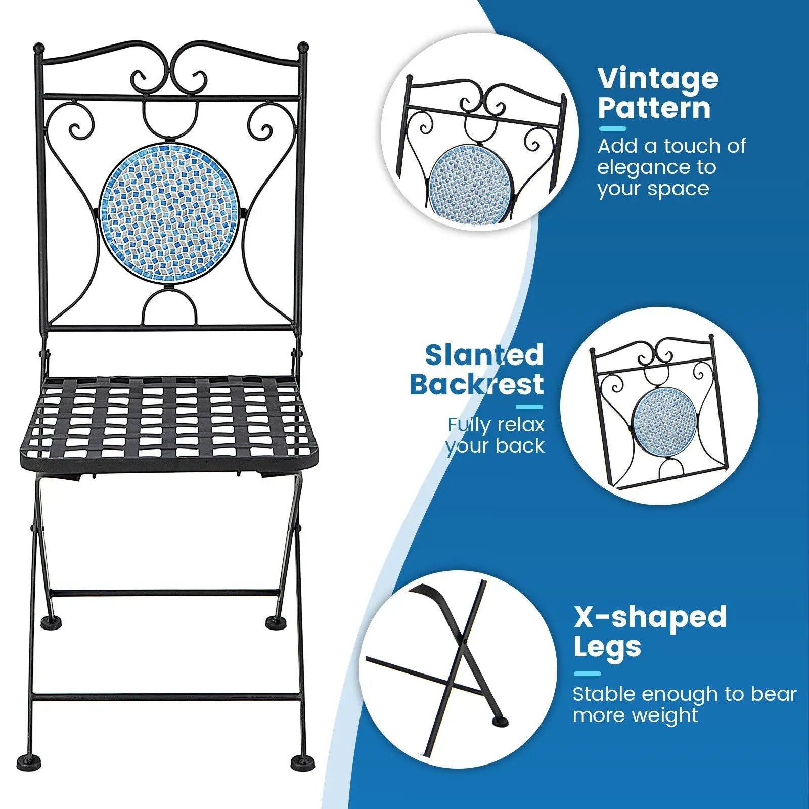 3 Pieces Patio Bistro Set Outdoor Furniture Mosaic Table Chairs by DirectDeals