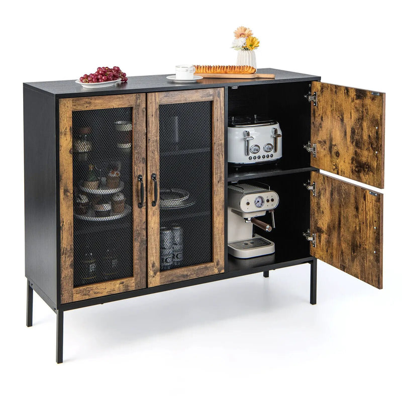 48 Inch Industrial Kitchen Buffet Sideboard with Metal Mesh Doors and Anti-toppling Device-Brown by DirectDeals