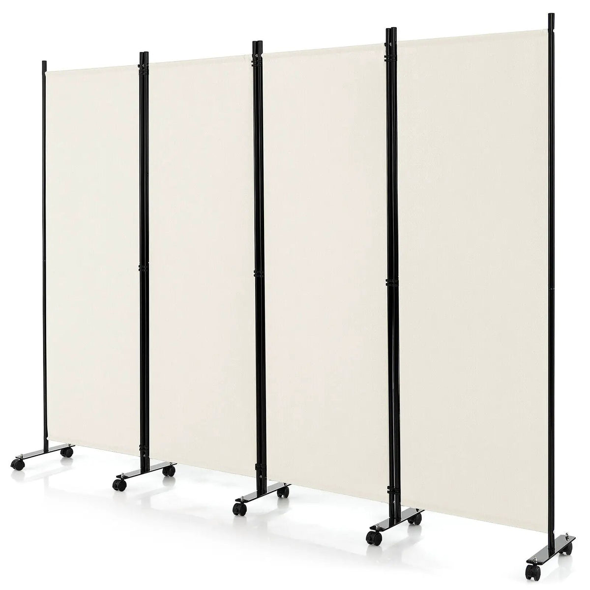 4-Panel Folding Room Divider 6 Feet Rolling Privacy Screen with Lockable Wheels by DirectDeals