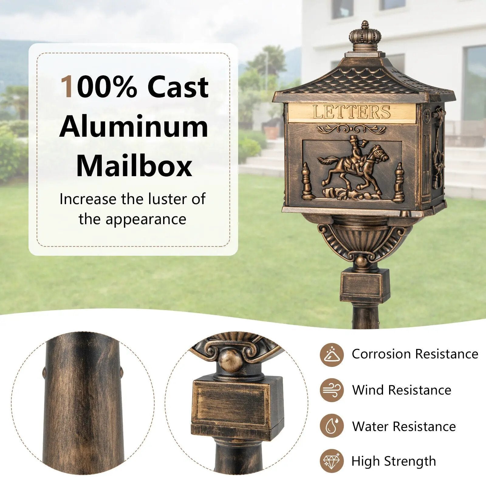 Retro Cast Aluminum Mailbox Security Postal Letter Box with Baffle Door by DirectDeals