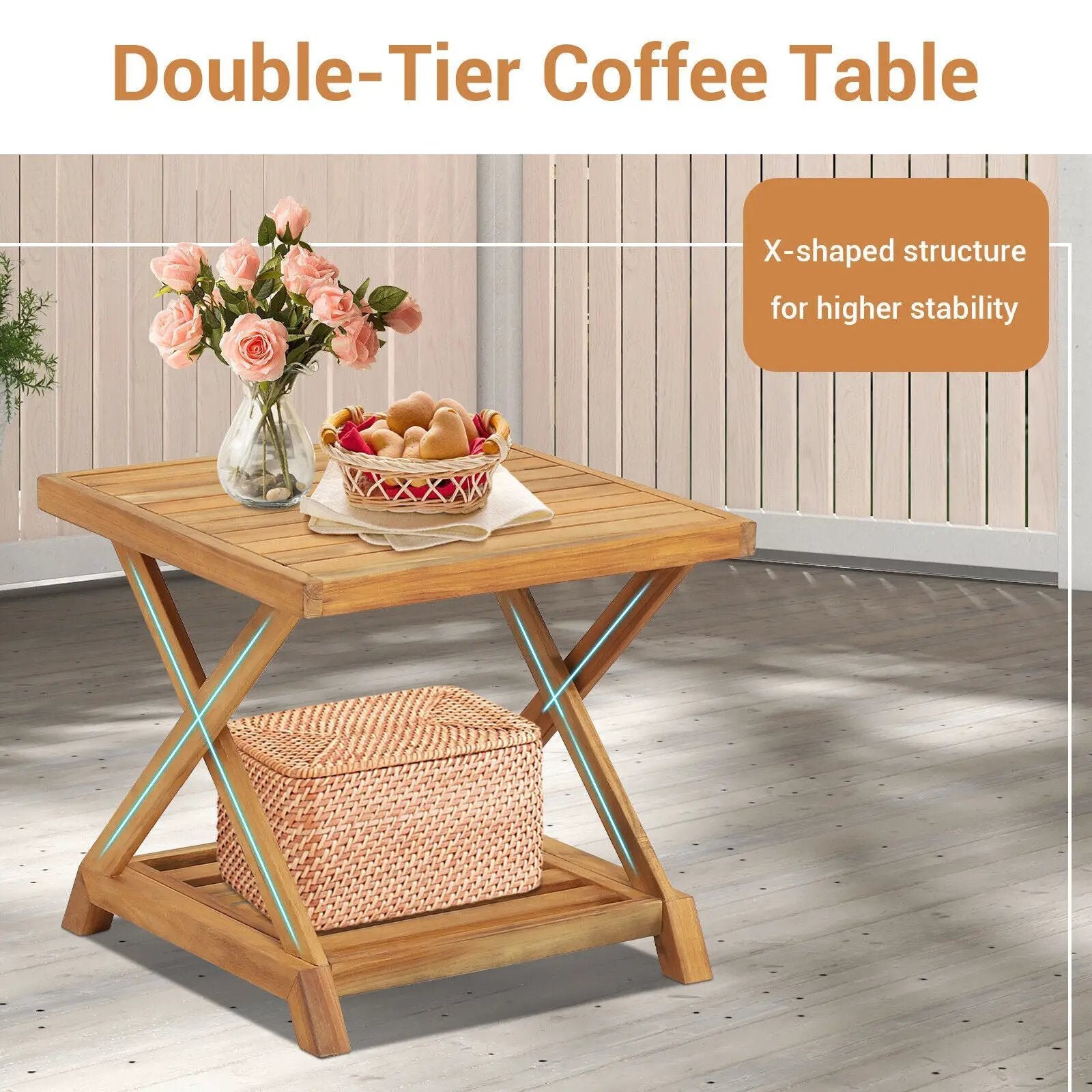 3 Pieces Patio Wicker Furniture Set with 2-Tier Side Table and Cushioned Armchairs-Natural by DirectDeals