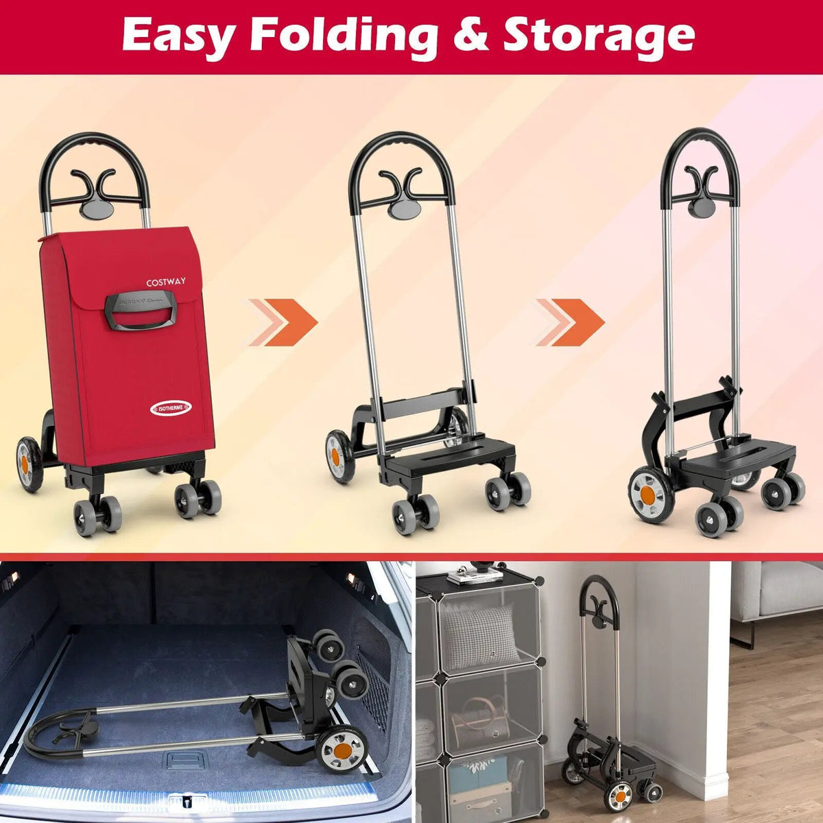 Folding Shopping Cart Utility Hand Truck with Rolling Swivel Wheels by DirectDeals