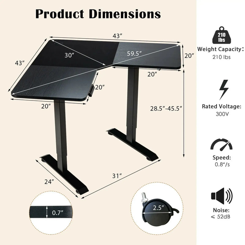 L-shaped Electric Standing Desk with 4 Memory Positions and LCD Display by DirectDeals