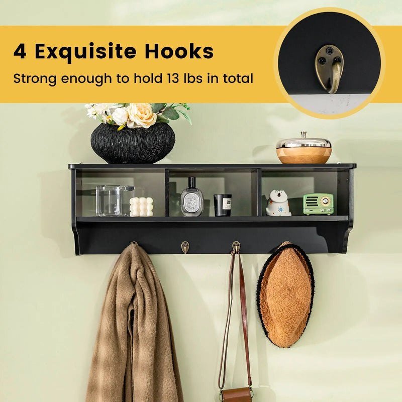 Wall Mount Cubby Organizer Hooks Entryway Storage Shelf by DirectDeals
