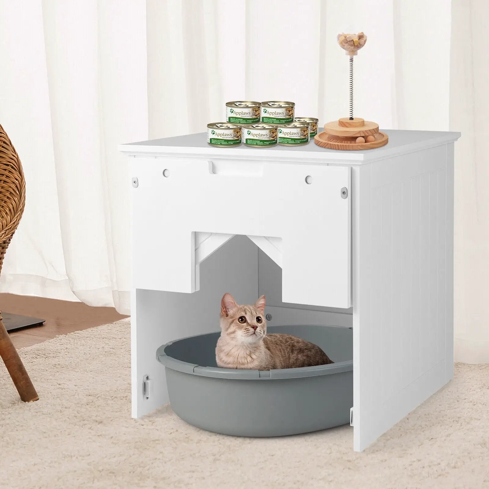Cat Litter Box Enclosure with Flip Magnetic Half Door by DirectDeals
