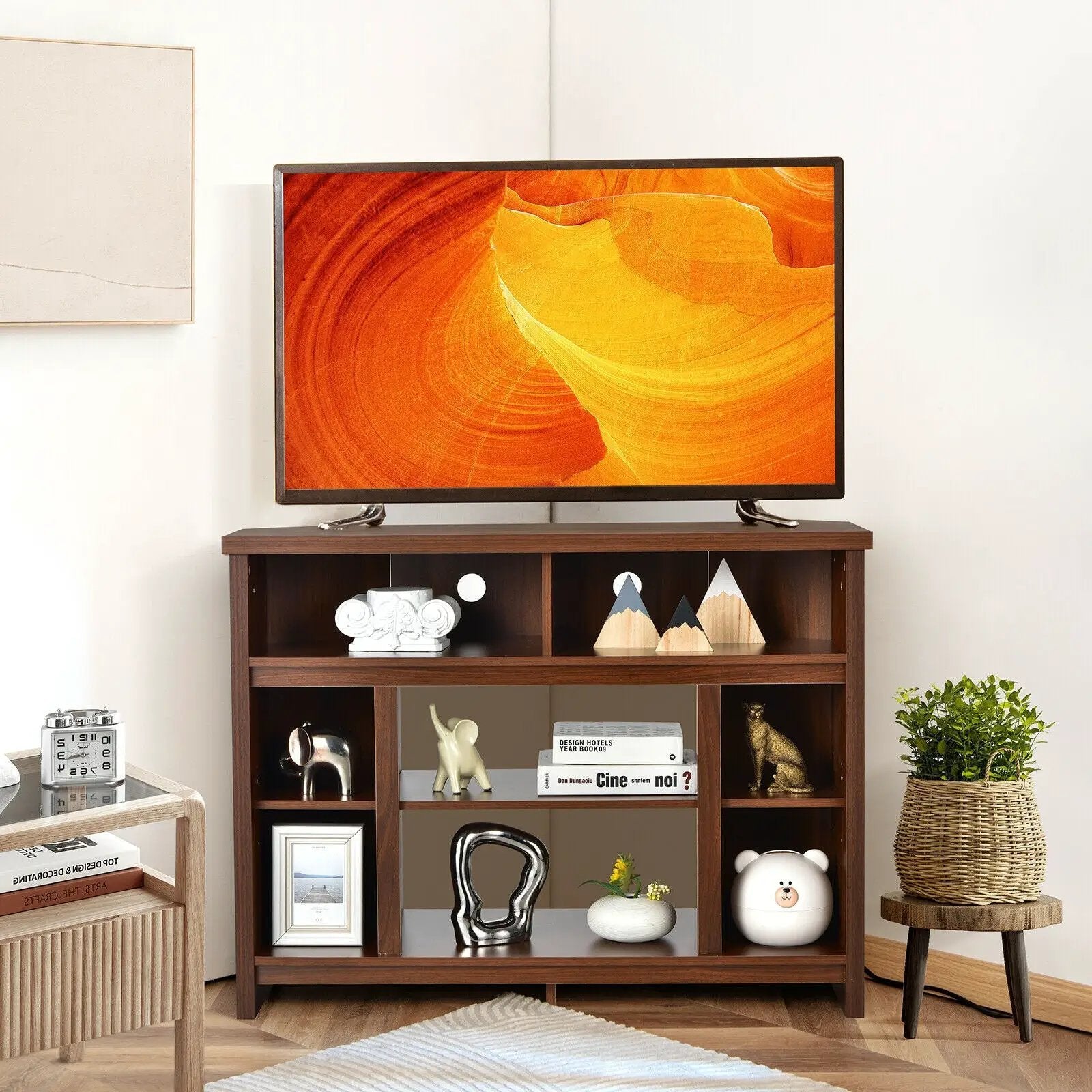 Modern Corner TV Stand with Adjustable Shelves for TVs up to 48 Inch by DirectDeals