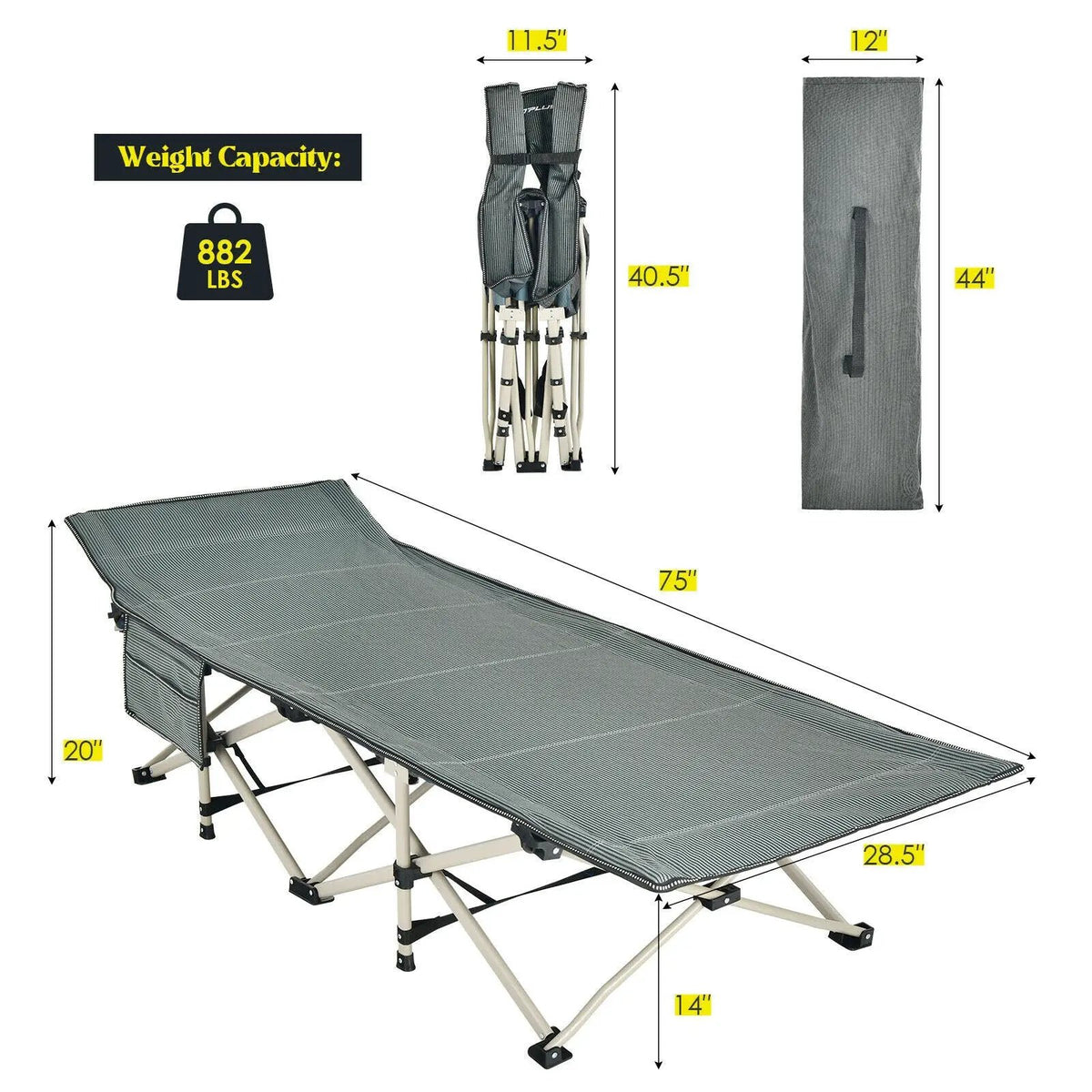 Wide Foldable Camping Cot with Carry Bag by DirectDeals