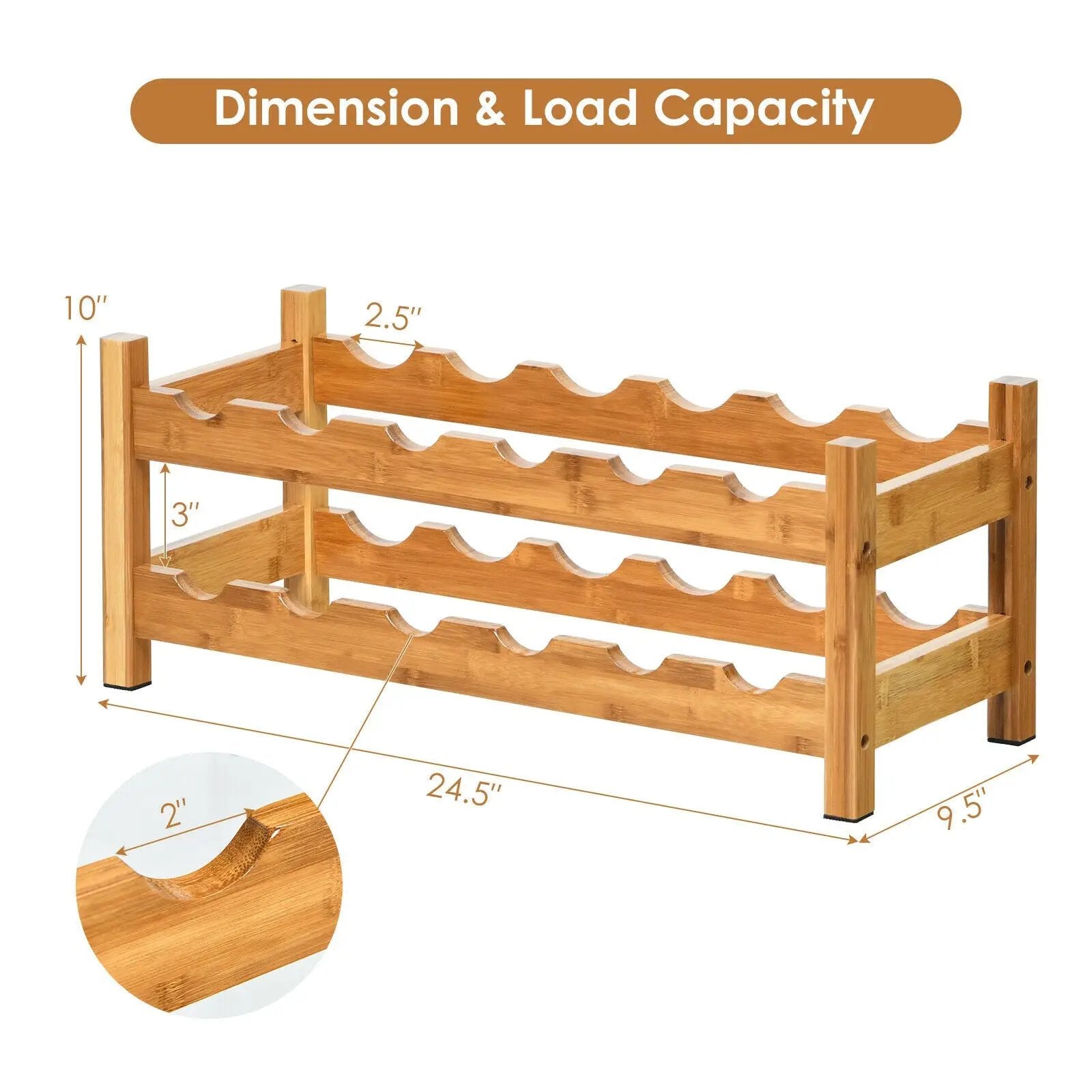 2-Tier 12 Bottles Bamboo Storage Shelf Wine Rack by DirectDeals