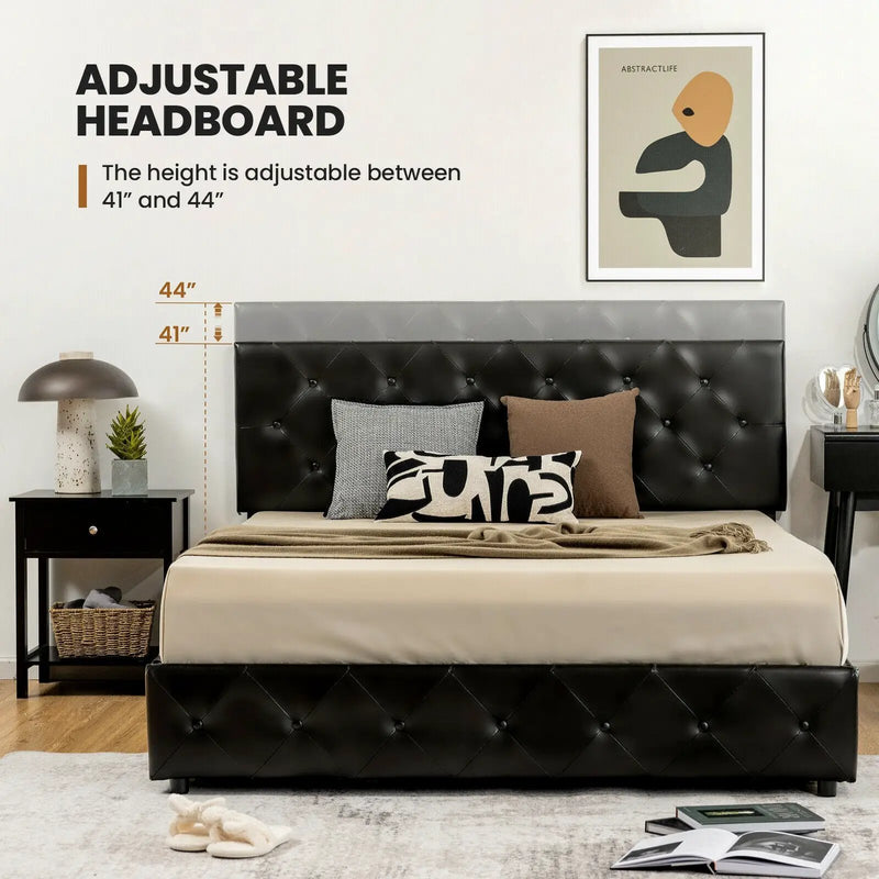 Full/Queen PU Leather Upholstered Platform Bed with 4 Drawers by DirectDeals