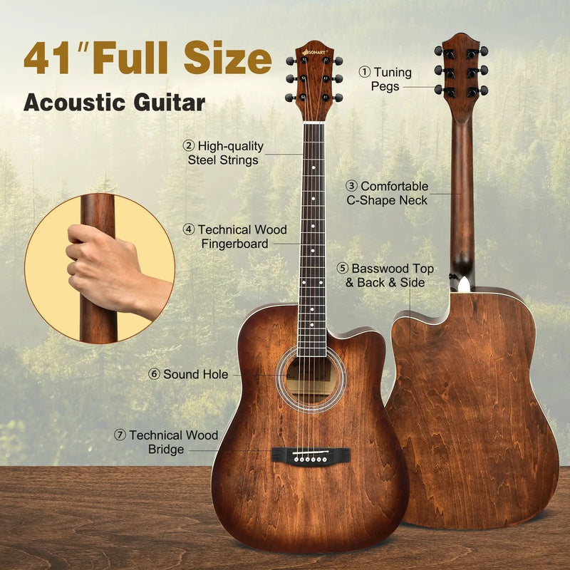 41 Inch Full Size Cutaway Acoustic Guitar Set for Beginner by DirectDeals
