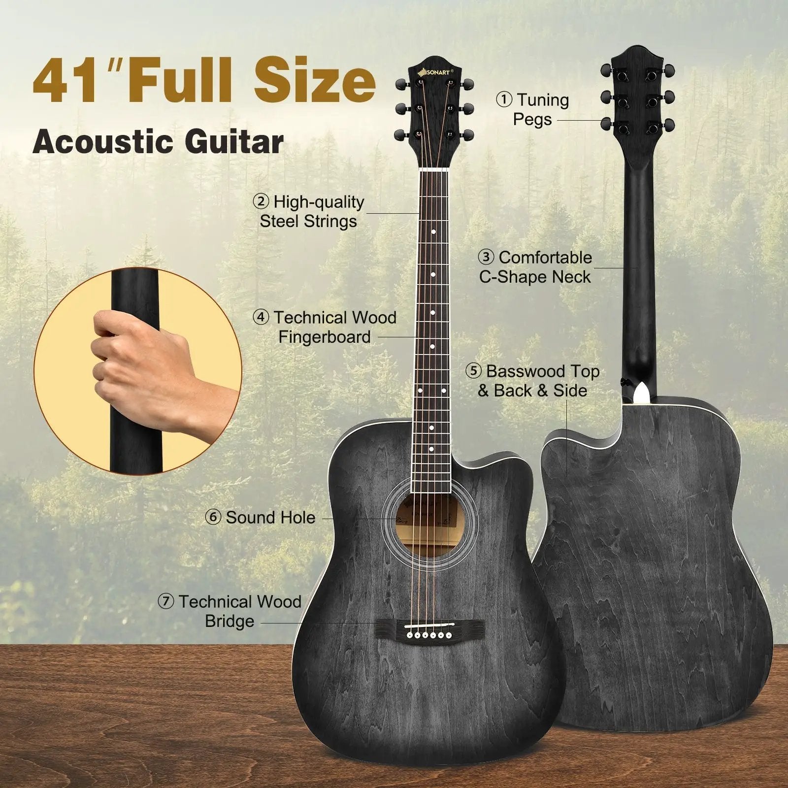 41 Inch Full Size Cutaway Acoustic Guitar Set for Beginner by DirectDeals