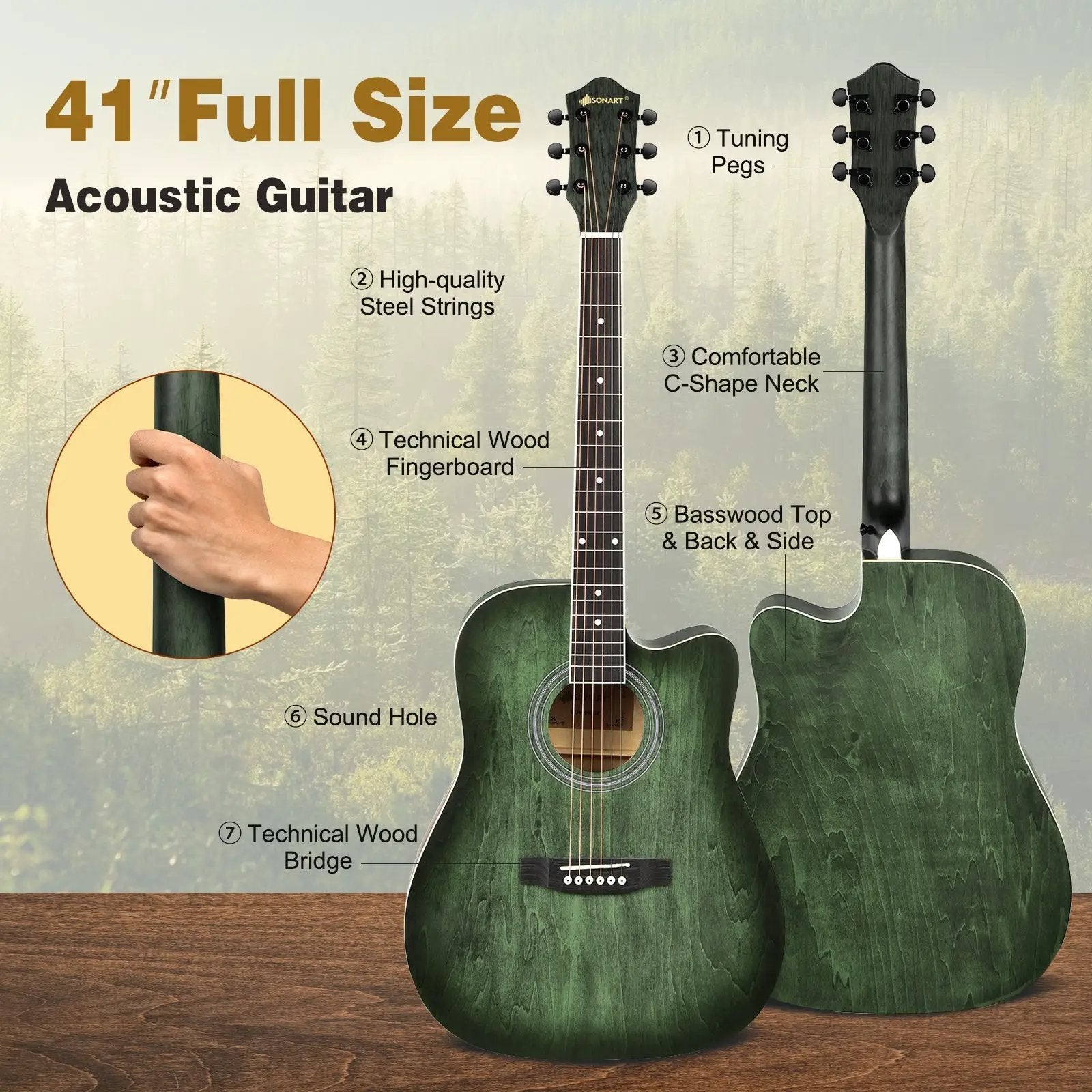 41 Inch Full Size Cutaway Acoustic Guitar Set for Beginner by DirectDeals