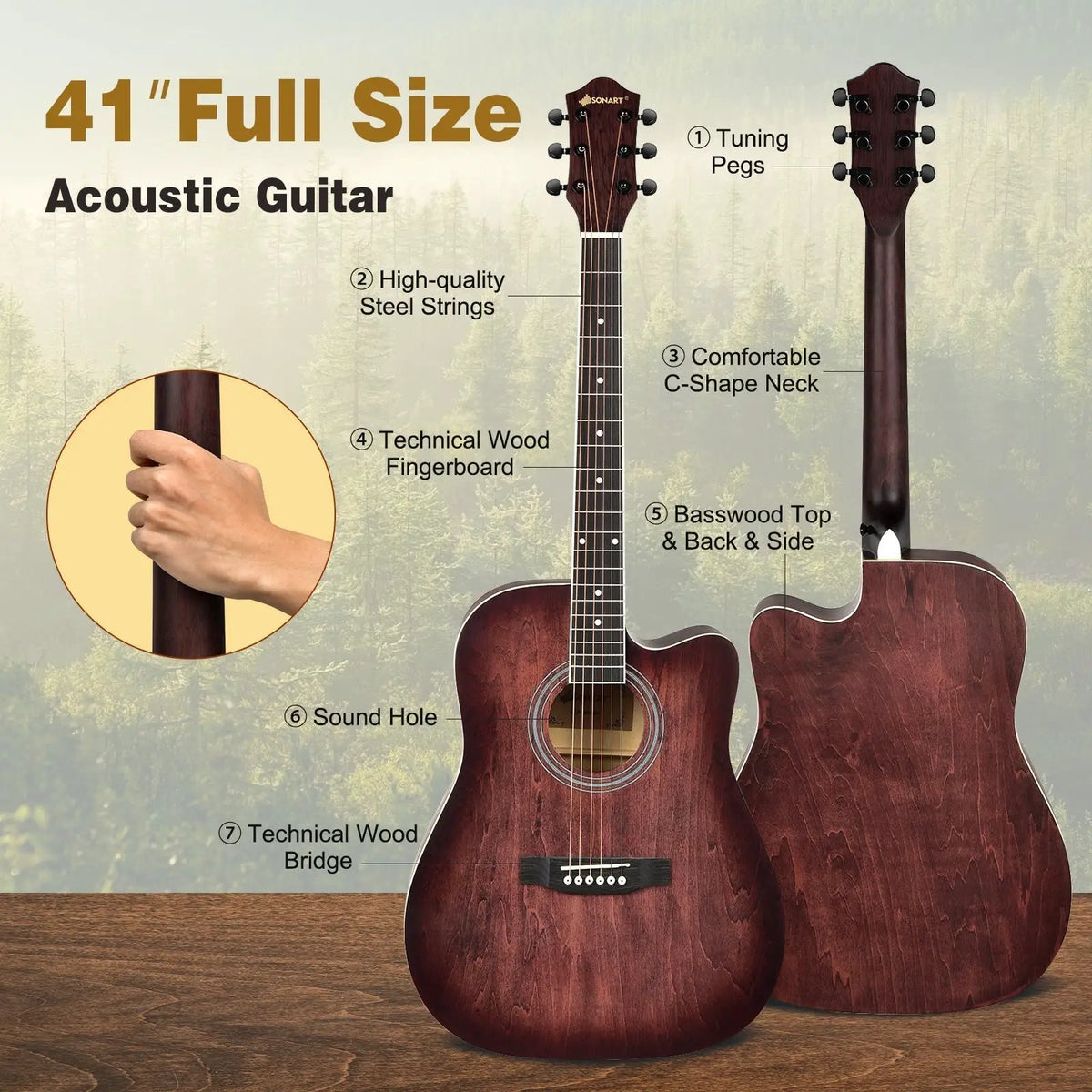 41 Inch Full Size Cutaway Acoustic Guitar Set for Beginner by DirectDeals