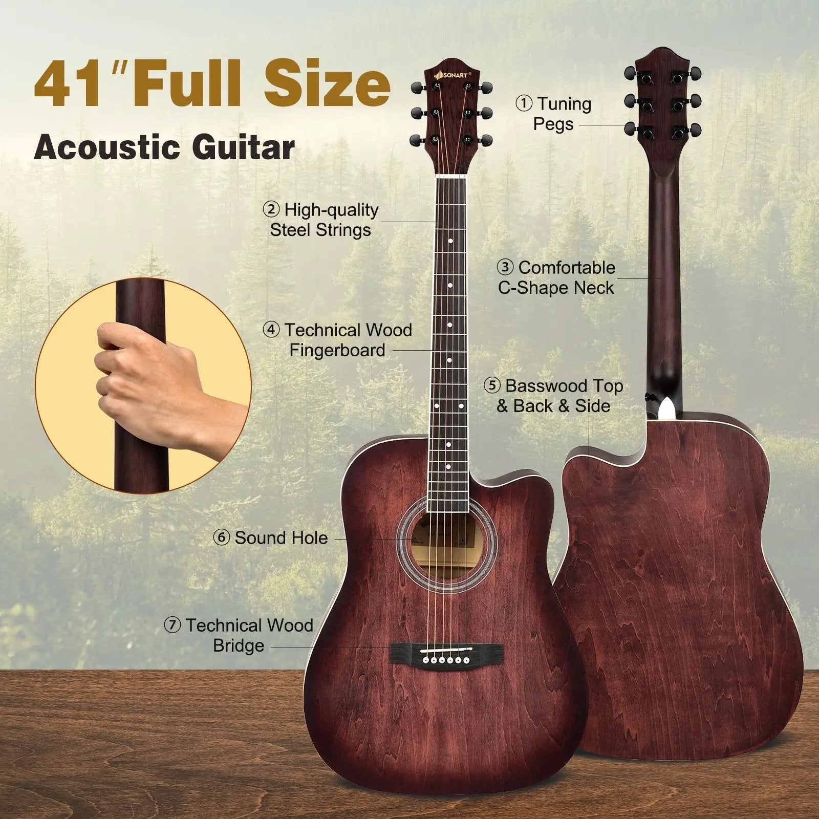 41 Inch Full Size Cutaway Acoustic Guitar Set for Beginner by DirectDeals