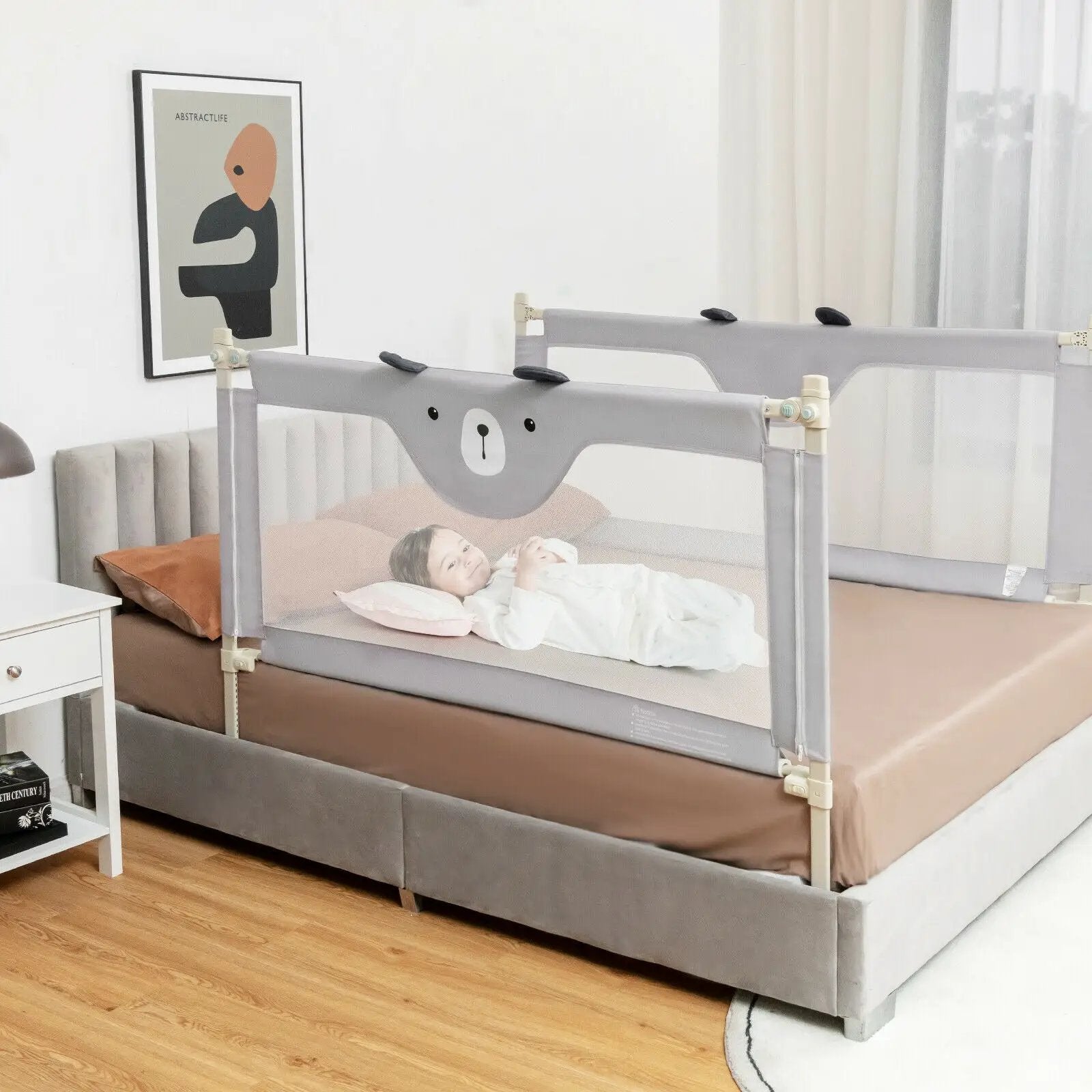 57 Inches Bed Rail for Toddlers with Double Lock-Gray by DirectDeals