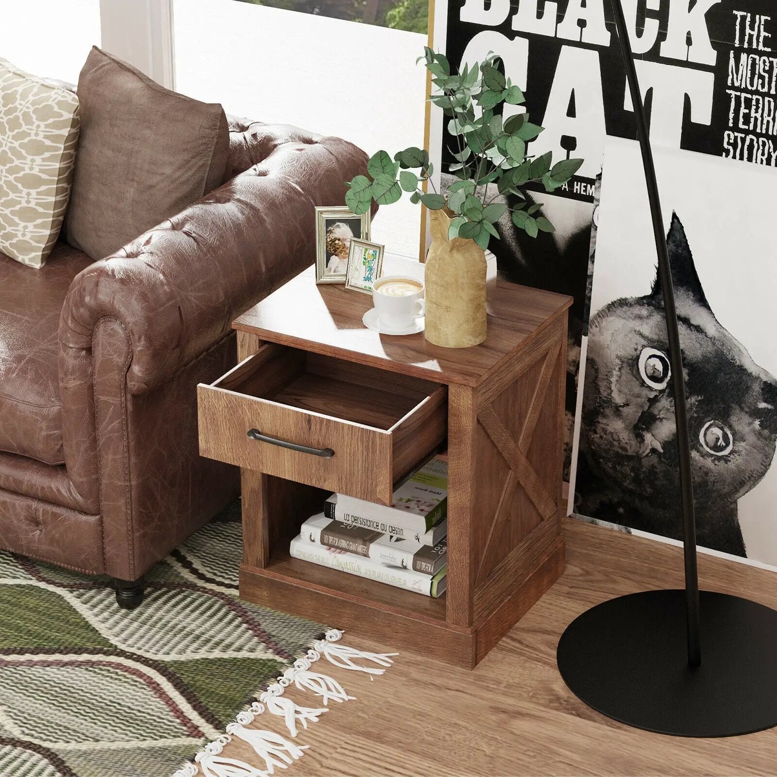 Compact Nightstand with Drawer and Shelf by DirectDeals