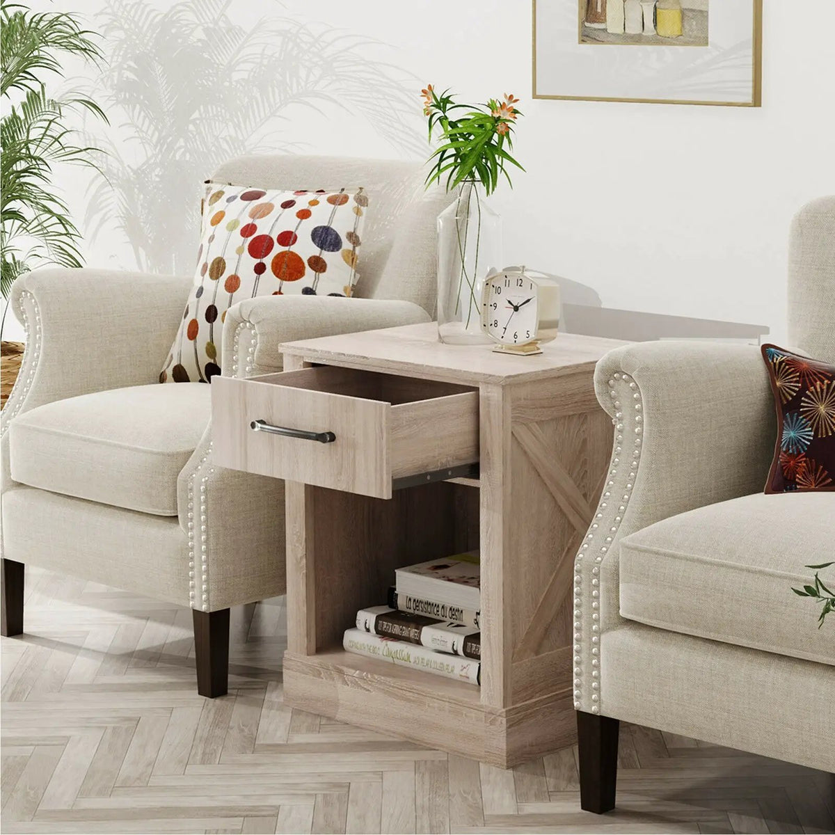 Compact Nightstand with Drawer and Shelf by DirectDeals