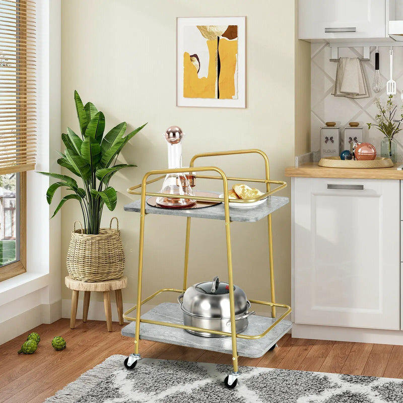 2-tier Kitchen Rolling Cart with Steel Frame and Lockable Casters-Gray by DirectDeals