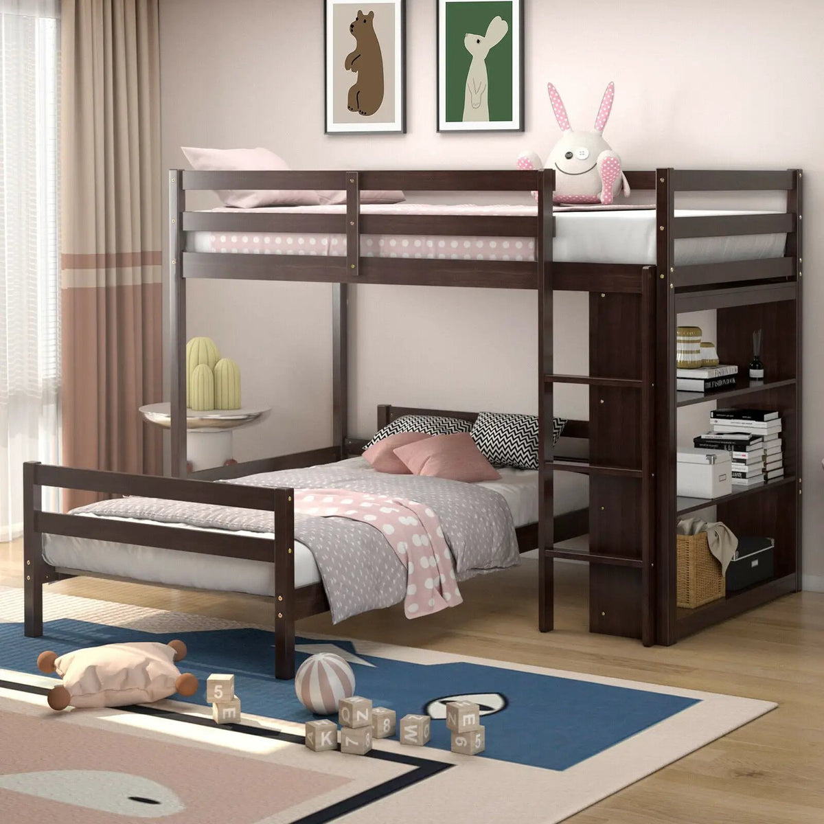 Twin Over Twin Loft Bunk Bed with Bookcase by DirectDeals