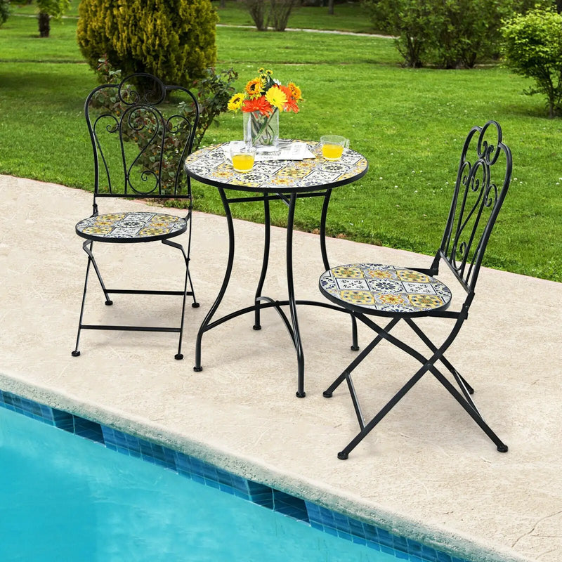 2-Pieces Mosaic Folding Bistro Chairs with Ceramic Tiles Seat by DirectDeals