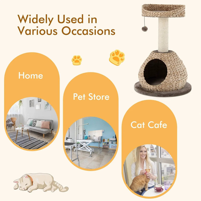 28 Inches Hand-Made Cat Tree Tower with Jump Platform by DirectDeals